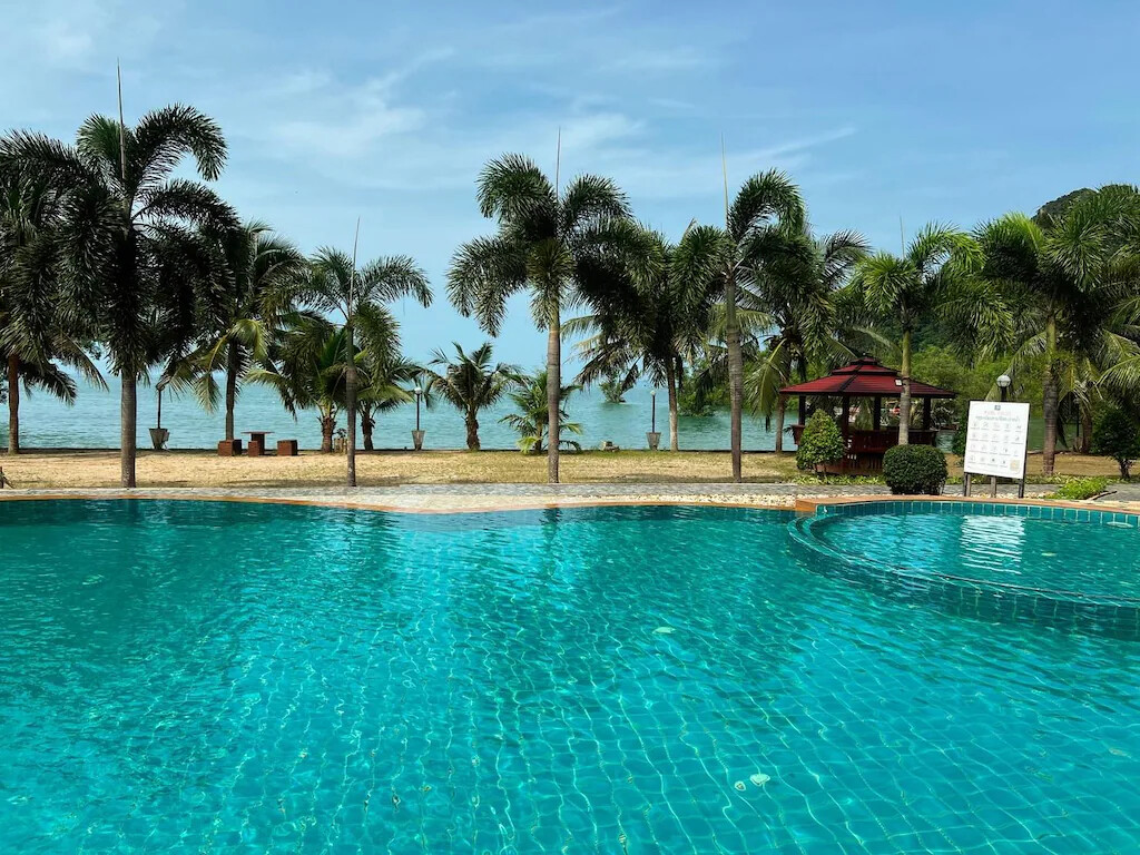 The Andaman pool framed by palms